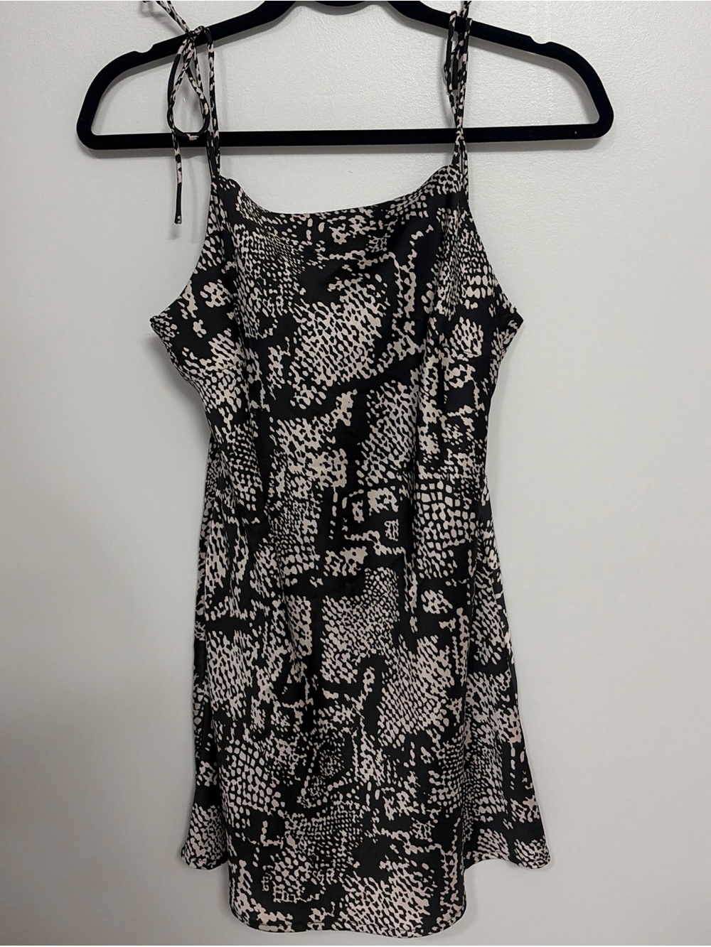 Zara Black and Cream Printed Tie-Shoulder Mini Dress